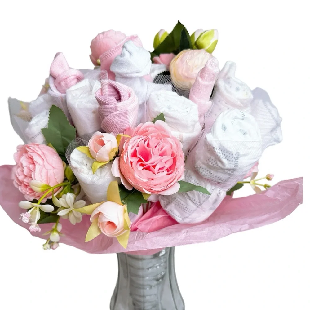 Diapers Peonies Flowers Bouquet, Baby Shower Gift